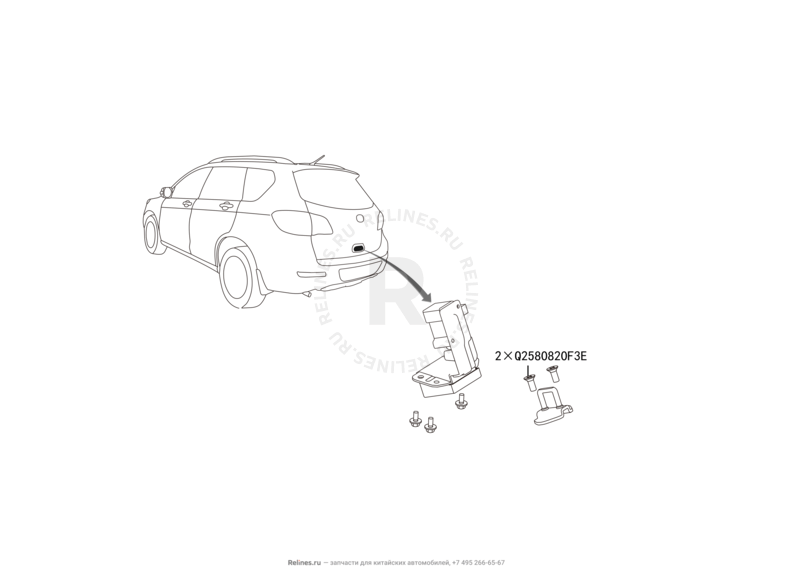 Запчасти Great Wall Hover H6 Поколение I (2011) 1.5л, бензин, 4x4, МКПП — Ручки и замки 5-й двери (багажника) (2) — схема