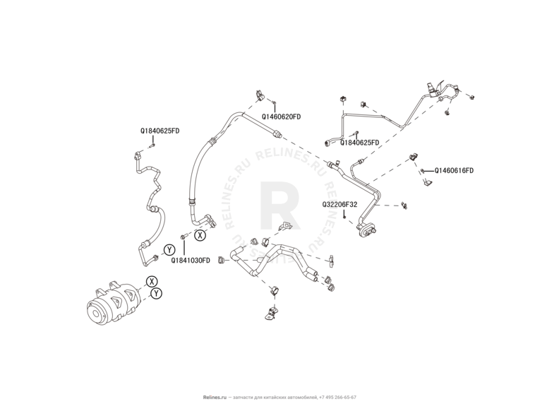 Трубки и шланги кондиционера (1) Great Wall Hover H6 — схема