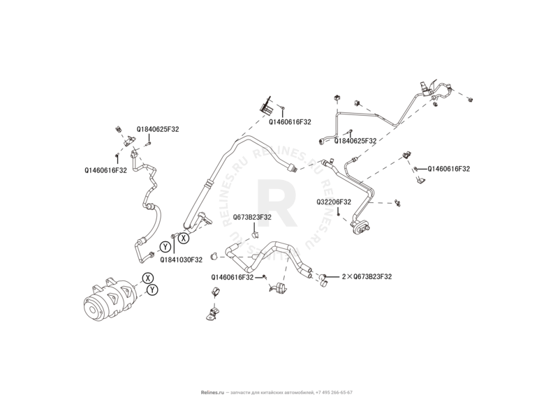 Запчасти Great Wall Hover H6 Поколение I (2011) 2.0л, дизель, 4х4, МКПП — Трубки и шланги кондиционера (2) — схема