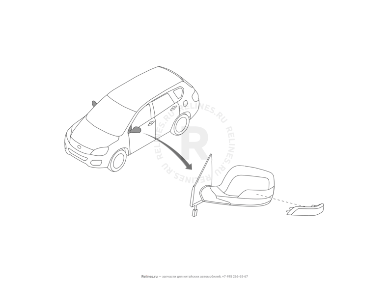 Запчасти Great Wall Hover H6 Поколение I (2011) 2.0л, дизель, 4x2, МКПП — Зеркало заднего вида (1) — схема