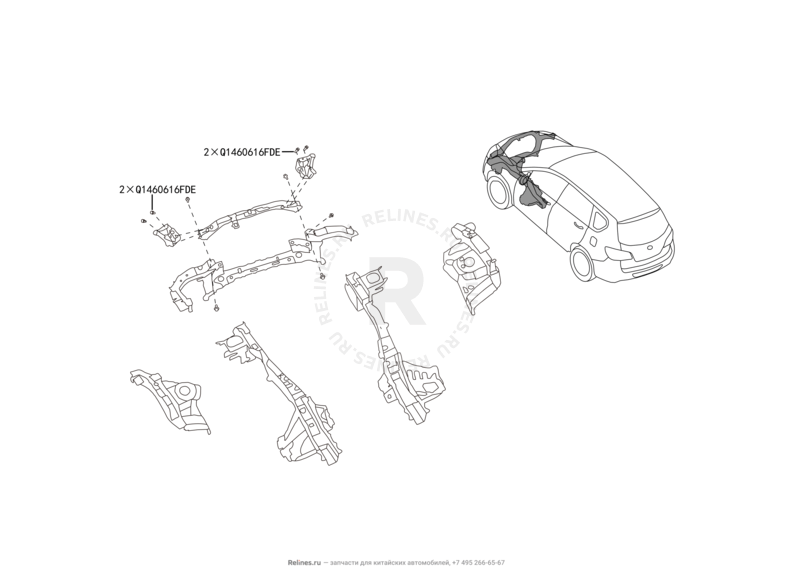 Запчасти Great Wall Hover H6 Поколение I (2011) 1.5л, бензин, 4x4, МКПП — Кузовные детали передней части (1) — схема