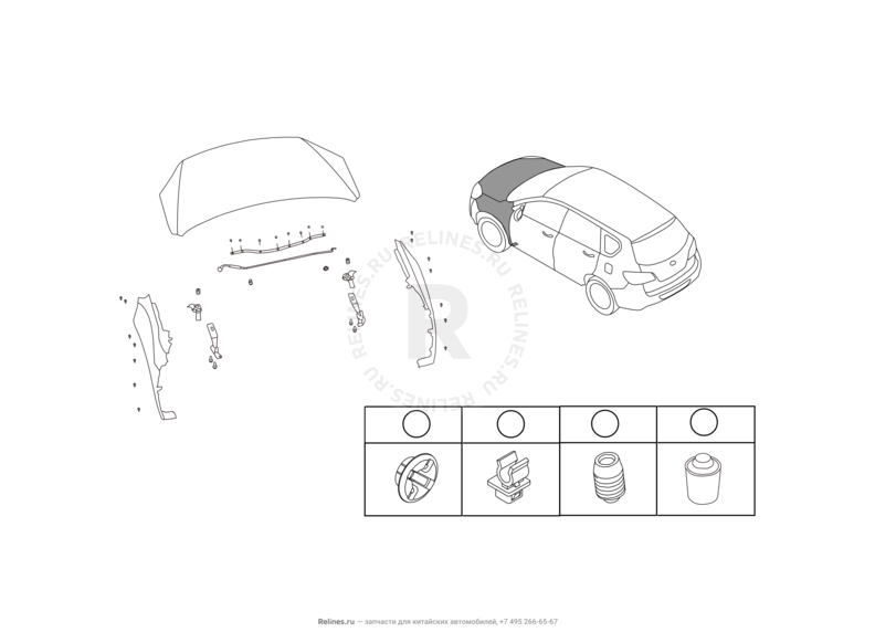 Запчасти Great Wall Hover H6 Поколение I (2011) 2.0л, дизель, 4х4, МКПП — Капот (1) — схема