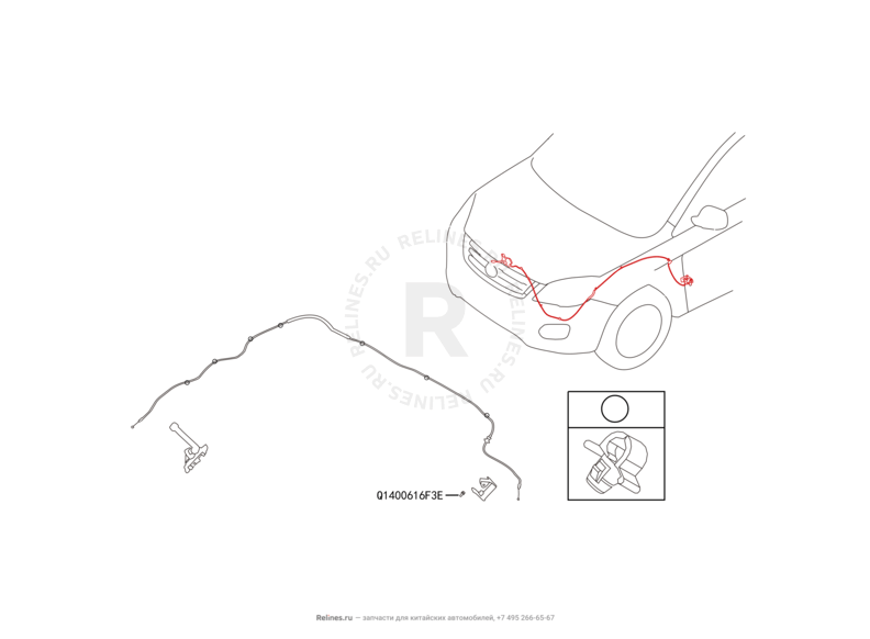 Запчасти Great Wall Hover H6 Поколение I (2011) 2.0л, дизель, 4х4, МКПП — Замок капота и его составляющие (2) — схема