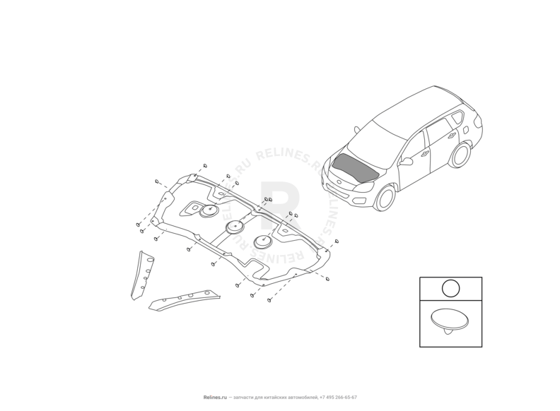 Запчасти Great Wall Hover H6 Поколение I (2011) 1.5л, бензин, 4x4, МКПП — Шумоизоляция капота, пленка защитная буфера отбоя капота, накладки фар передние — схема