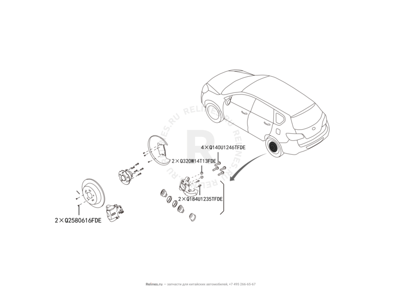 Запчасти Great Wall Hover H6 Поколение I (2011) 2.0л, дизель, 4х4, МКПП — Задний тормоз — схема