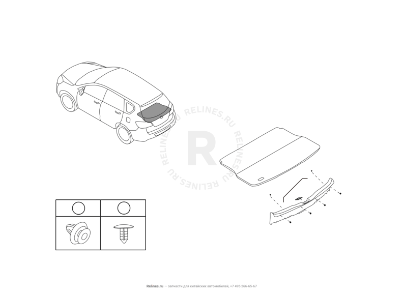 Запчасти Great Wall Hover H6 Поколение I (2011) 1.5л, бензин, 4x4, МКПП — Шторка и накладка порога багажника (4) — схема