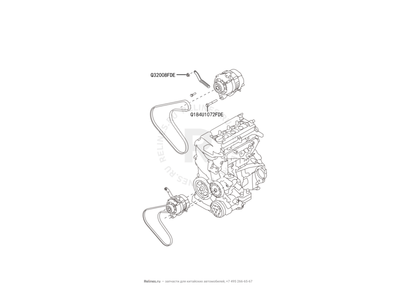 Запчасти Great Wall Hover H6 Поколение I (2011) 1.5л, бензин, 4x4, МКПП — Генератор и ремень генератора — схема