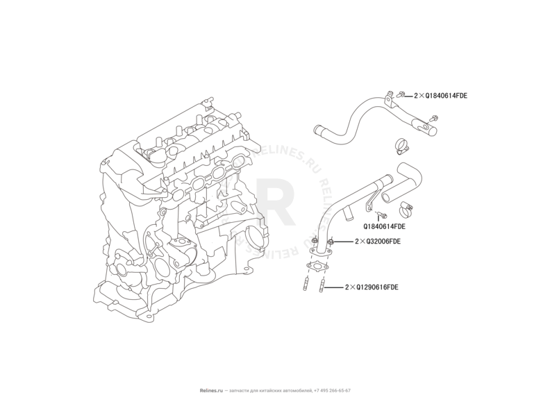 Патрубок охлаждения, трубка водяная и трубка возвратная двигателя Great Wall Hover H6 — схема
