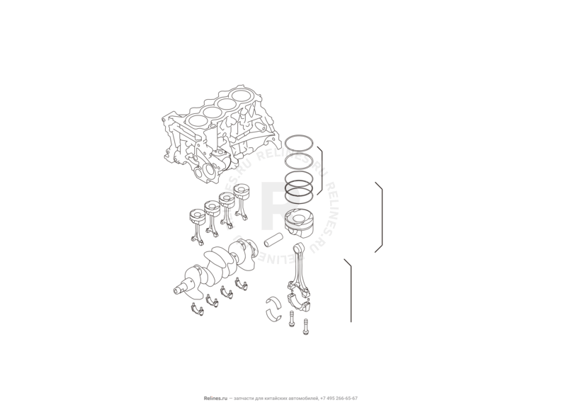 Запчасти Great Wall Hover H6 Поколение I (2011) 1.5л, бензин, 4x2, МКПП — Коленчатый вал, поршень и шатуны — схема