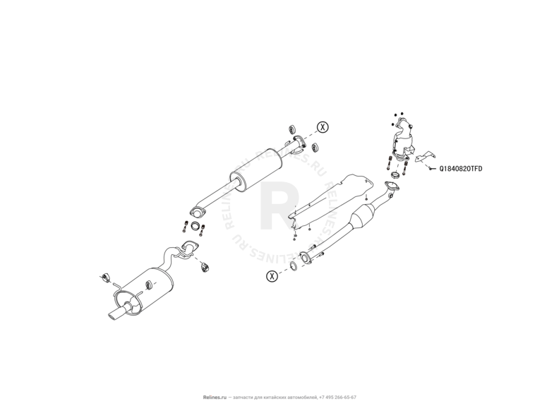 Запчасти Great Wall Hover H6 Поколение I (2011) 1.5л, бензин, 4x2, МКПП — Выпускная система — схема