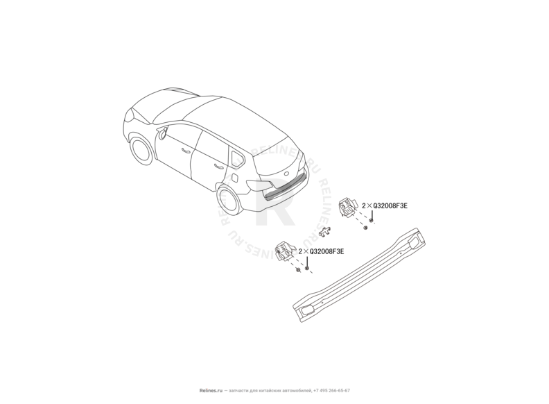 Запчасти Great Wall Hover H6 Поколение I (2011) 2.0л, дизель, 4x2, МКПП — Бампер и усилитель заднего бампера (2) — схема