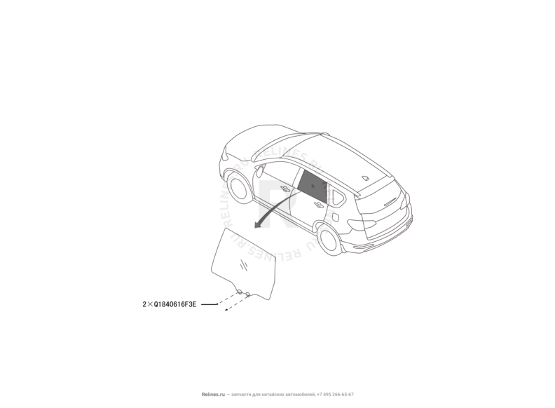 Запчасти Haval H6 Поколение II (2017) 2.0л, дизель, 4x2, МКПП — Стекла, стеклоподъемники, молдинги и уплотнители задних дверей — схема