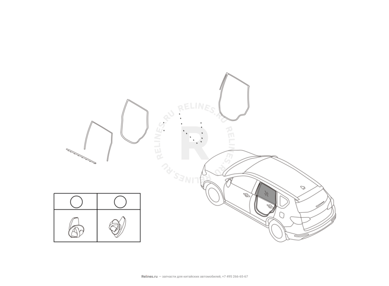 Запчасти Haval H6 Поколение II (2017) 2.0л, дизель, 4x4, МКПП — Уплотнители и молдинги задних дверей (1) — схема