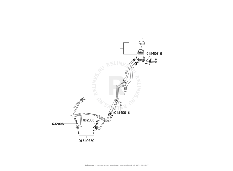 Запчасти Great Wall Peri Поколение I (2008) 1.3л, JL-M22 — Бачок, трубка и насос гидроусилителя (ГУР) — схема