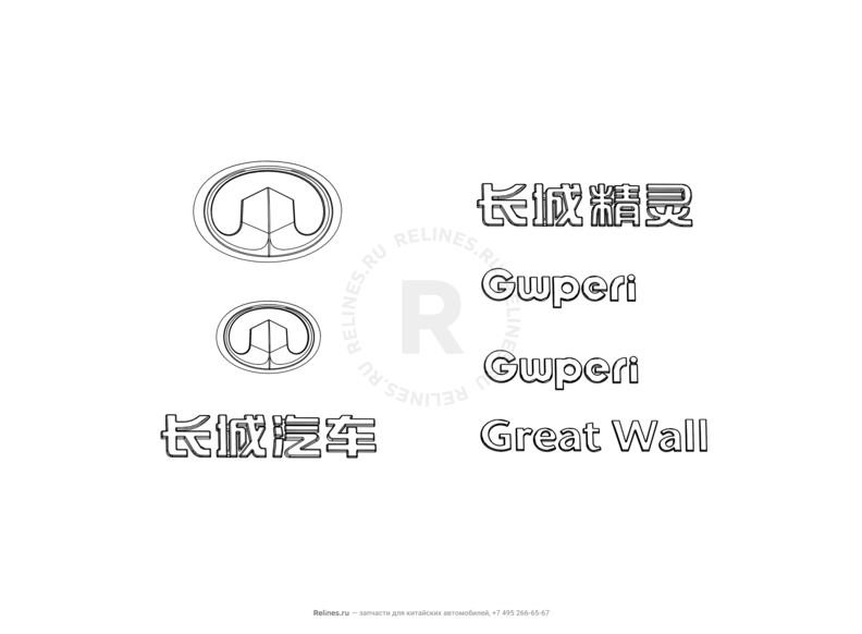 Запчасти Great Wall Peri Поколение I (2008) 1.3л, JL-M16 — Эмблемы, молдинги и надписи на крыло — схема