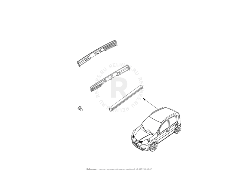 Запчасти Great Wall Peri Поколение I (2008) 1.3л, JL-M16 — Обшивка, комплектующие, молдинги и рейлинги крыши — схема