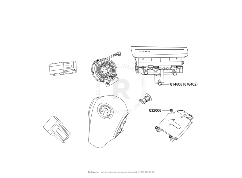 Запчасти Great Wall Peri Поколение I (2008) 1.3л, JL-M16 — Подушки безопасности и блок управления подушками безопасности (Airbag) — схема