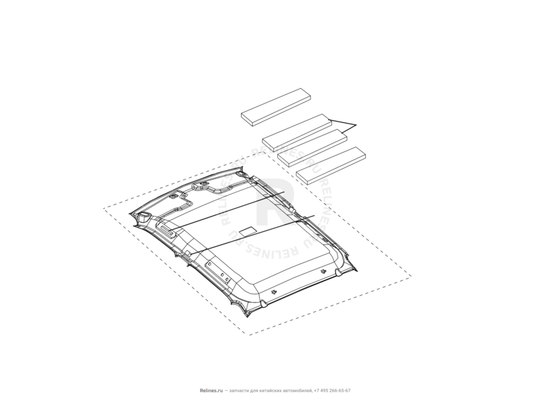 Запчасти Great Wall Wingle Поколение II (2010) 2.2л, 4x4 — Обшивка и комплектующие крыши (потолка) (1) — схема