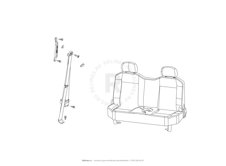 Запчасти Great Wall Wingle Поколение II (2010) 2.2л, 4x4 — Ремни и замки безопасности задних сидений (2) — схема