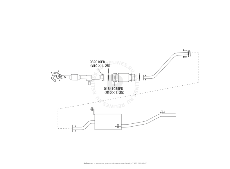Запчасти Great Wall Wingle Поколение I (2006) 2.2л, бензин, 4х4 — Выпускная система — схема