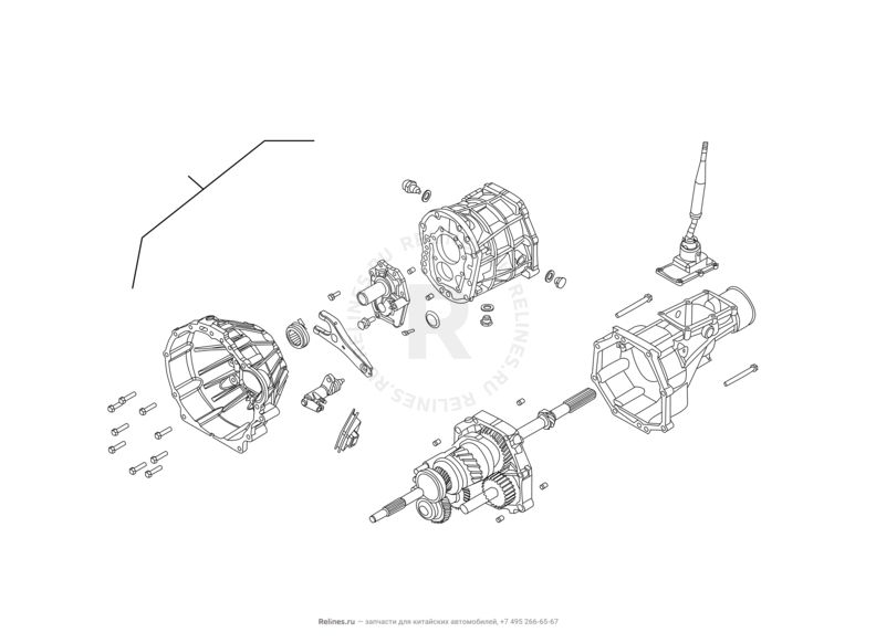 Запчасти Great Wall Wingle Поколение I (2006) 2.8л, дизель, 4х2 — Трансмиссия (коробка переключения передач, КПП) (1) — схема
