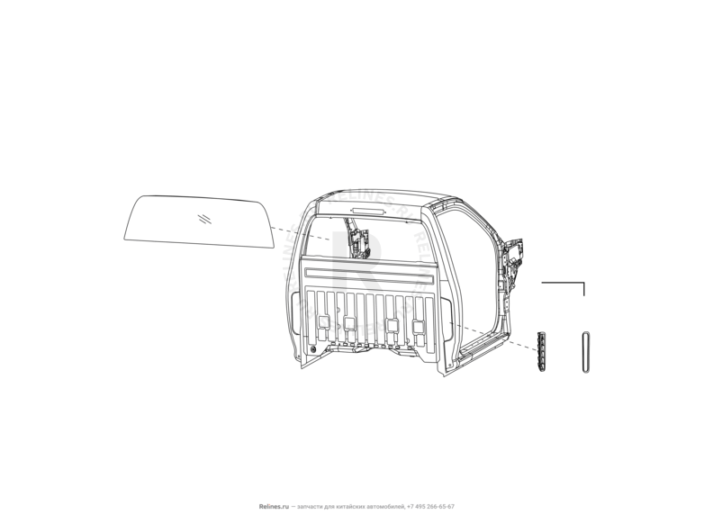 Запчасти Great Wall Wingle Поколение I (2006) 2.8л, дизель, 4х2 — Стекло 5-й двери (багажника) — схема