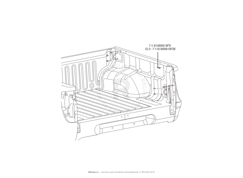 Запчасти Great Wall Wingle Поколение II (2010) 2.2л, 4x4 — Боковые панели грузового отсека и отбойники (1) — схема