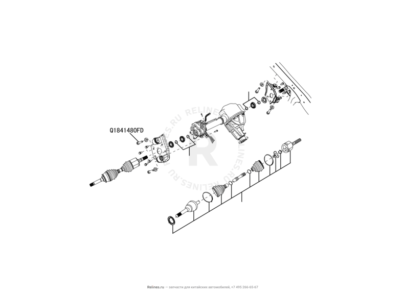 Запчасти Great Wall Wingle Поколение I (2006) 2.8л, дизель, 4х4 — Привод переднего моста — схема