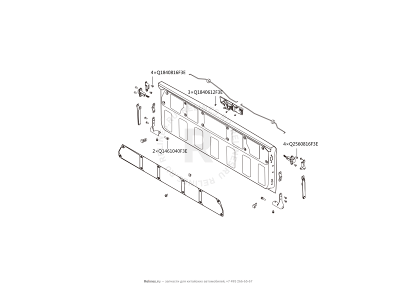 Запчасти Great Wall Wingle 7 Поколение I (2018) 4x4 — Дверь задка нижняя (борт) и комплектующие — схема