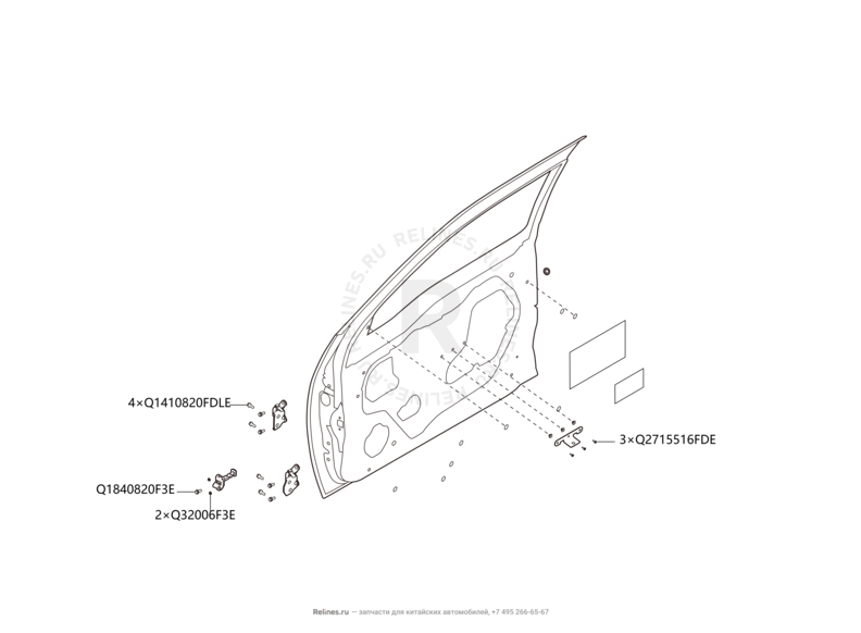 Двери передние и их комплектующие (уплотнители, молдинги, петли, стекла и зеркала) Great Wall Wingle 7 — схема