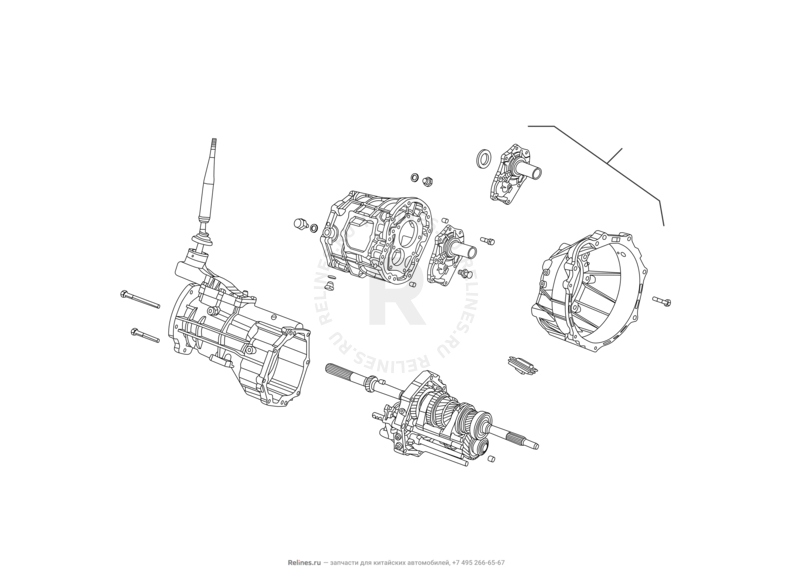 Запчасти Great Wall Wingle Поколение II (2010) 2.2л, 4x4 — Трансмиссия (коробка переключения передач, КПП) (2) — схема