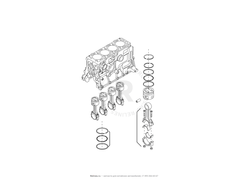 Запчасти Great Wall Peri Поколение I (2008) 1.3л, JL-M16 — Коленчатый вал, поршень и шатуны — схема