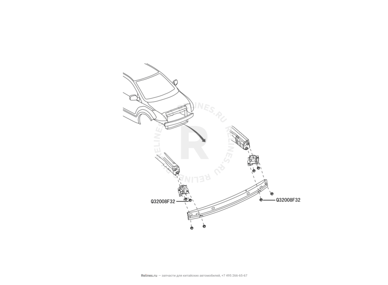 Запчасти Great Wall Hover M4 Поколение I (2012) 1.5л, МКПП — Усилитель переднего бампера — схема