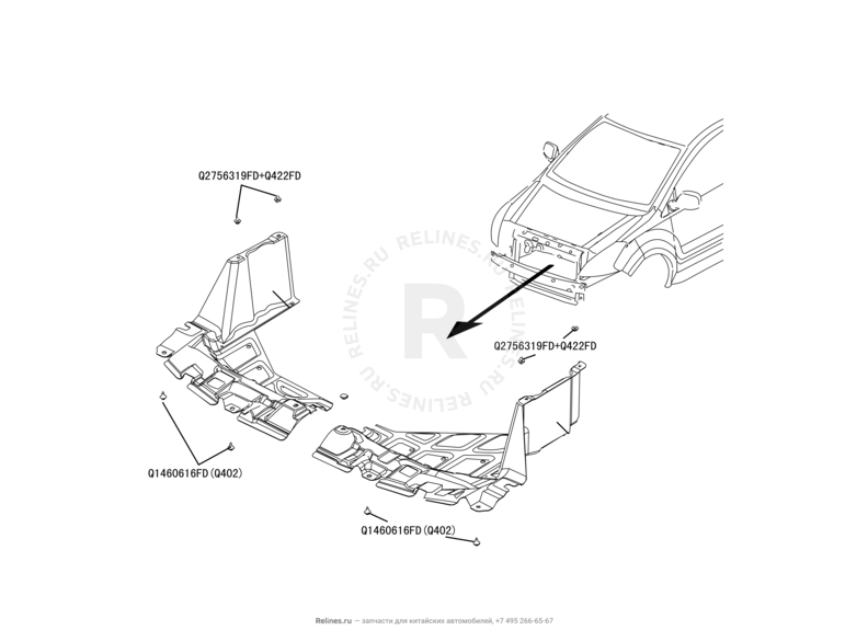Запчасти Great Wall Hover M4 Поколение I (2012) 1.5л, МКПП — Пыльники моторного отсека — схема