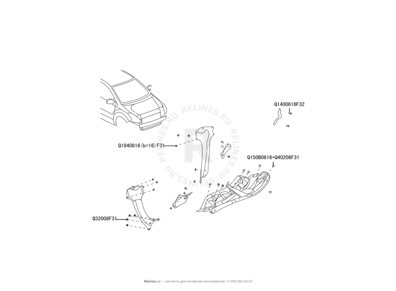 Перегородка (панель) моторного отсека и панель стеклоочистителя Great Wall Florid — схема