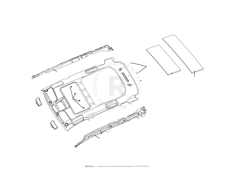 Запчасти Great Wall Hover M4 Поколение I (2012) 1.5л, МКПП — Обшивка и комплектующие крыши (потолка) (2) — схема