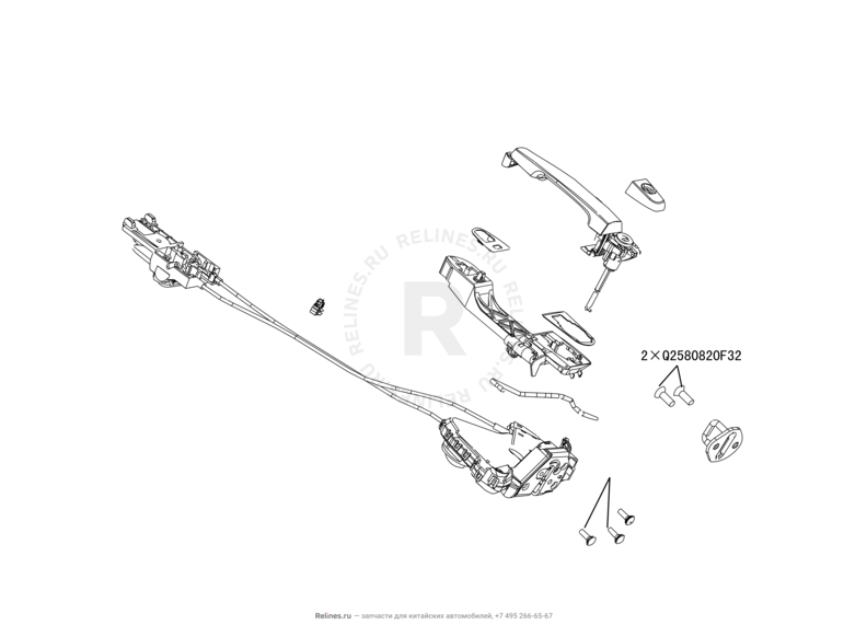 Запчасти Great Wall Hover M4 Поколение I (2012) 1.5л, МКПП — Ручки и замки дверей (1) — схема