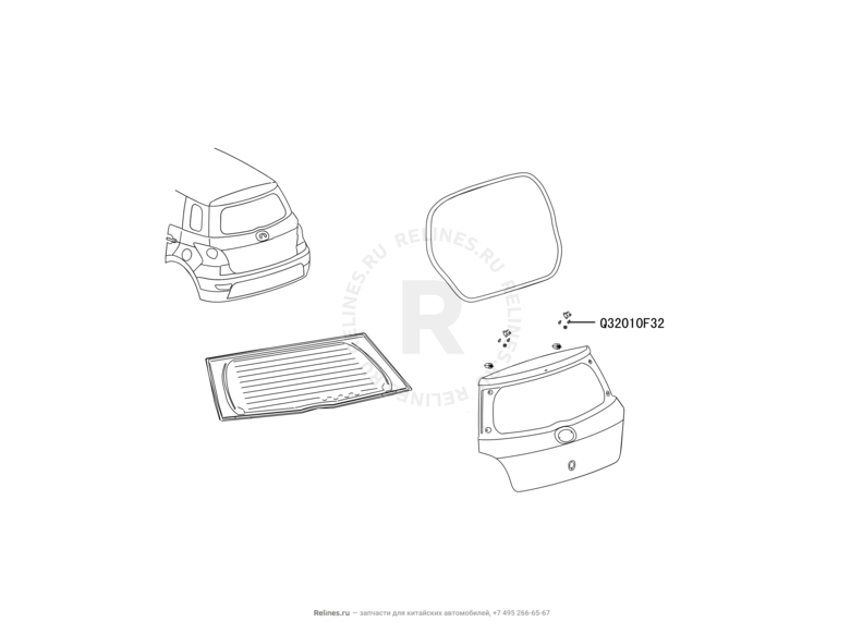 Запчасти Great Wall Hover M4 Поколение I (2012) 1.5л, МКПП — Стекло 5-й двери (багажника) — схема