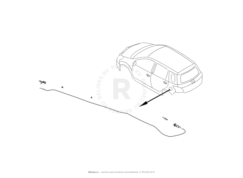 Лючок, крышка и трос лючка топливного бака (бензобака) Great Wall Hover M4 — схема
