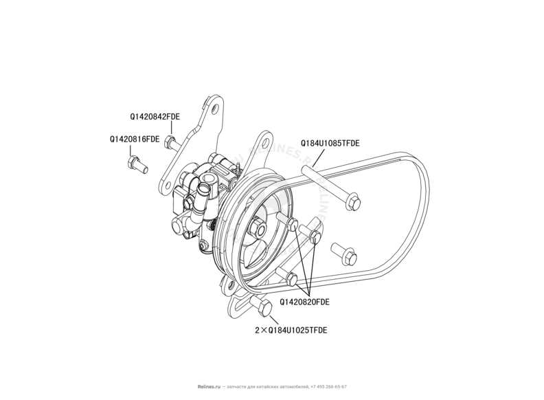 Запчасти Great Wall Hover M4 Поколение I (2012) 1.5л, МКПП — Шкив насоса и насос гидроусилителя (ГУР) — схема