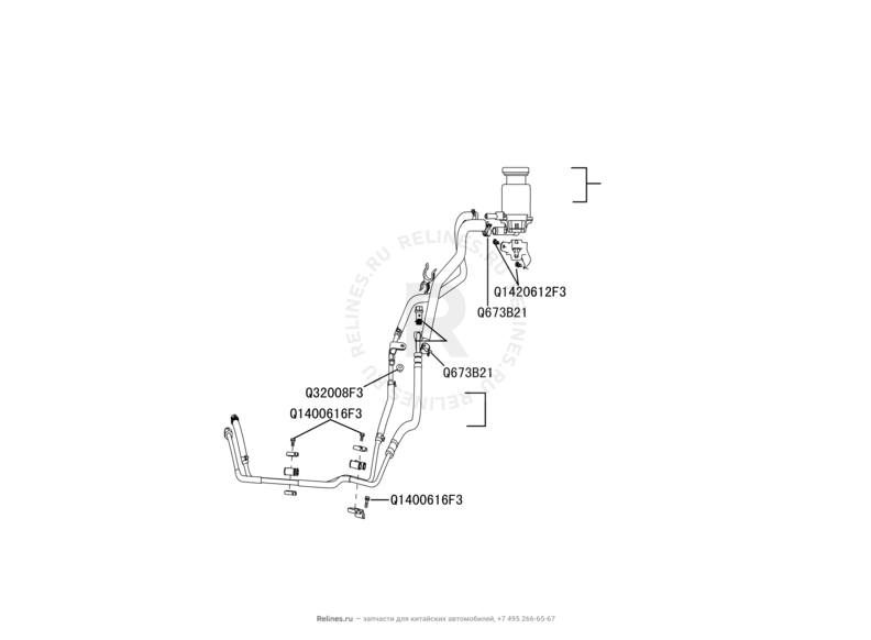 Бачок, трубка и насос гидроусилителя (ГУР) Great Wall Coolbear — схема