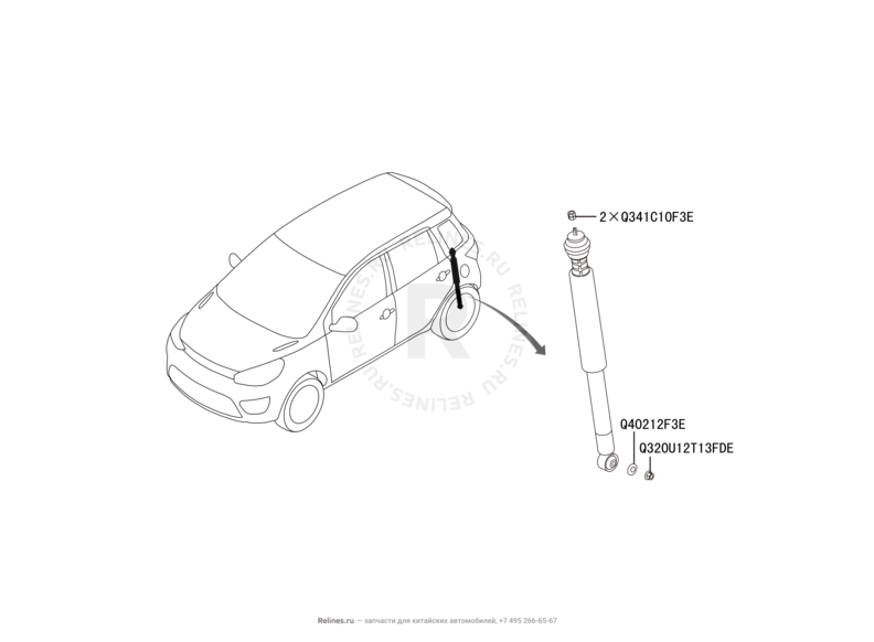 Запчасти Great Wall Hover M4 Поколение I (2012) 1.5л, МКПП — Задние амортизаторы (1) — схема