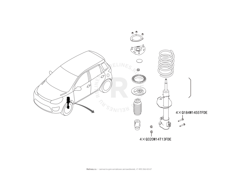 Запчасти Great Wall Hover M4 Поколение I (2012) 1.5л, МКПП — Передние амортизаторы (2) — схема