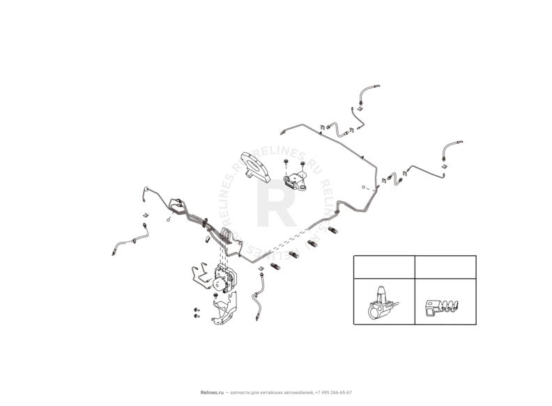Запчасти Great Wall Hover M4 Поколение I (2012) 1.5л, МКПП — Тормозные трубки и шланги, фиксатор и кронштейн, датчик ABS (АБС) (ESP) — схема