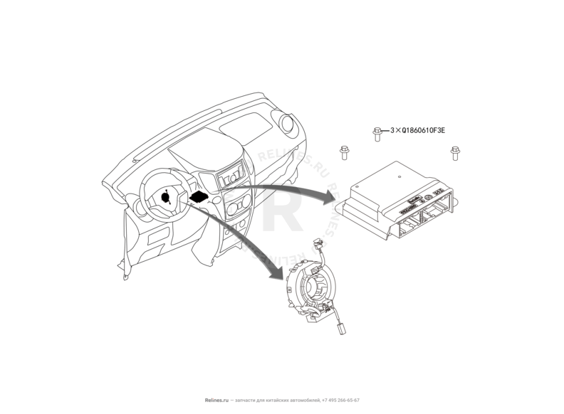 Подушка безопасности водителя и кольцо (улитка), руль Great Wall Hover M4 — схема