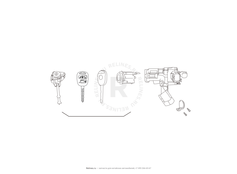 Запчасти Great Wall Hover M4 Поколение I (2012) 1.5л, МКПП — Замок зажигания и заготовка ключа замка зажигания, чип иммобилайзера и брелок центрального замка (1) — схема