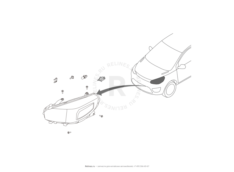 Запчасти Great Wall Hover M4 Поколение I (2012) 1.5л, МКПП — Фары передние — схема