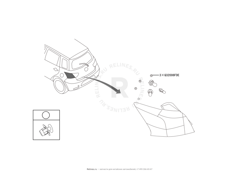 Запчасти Great Wall Hover M4 Поколение I (2012) 1.5л, МКПП — Фонари задние — схема