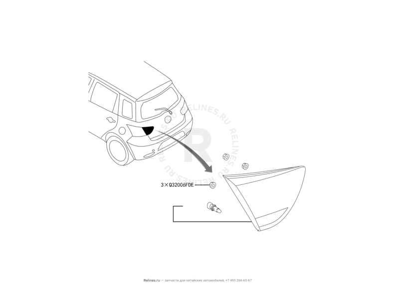 Запчасти Great Wall Hover M4 Поколение I (2012) 1.5л, МКПП — Фонари задние — схема