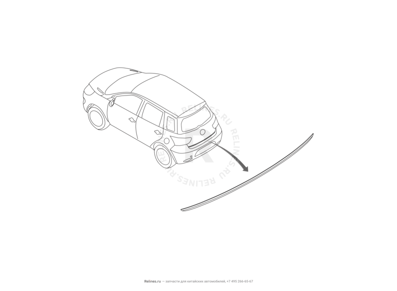 Запчасти Great Wall Hover M4 Поколение I (2012) 1.5л, МКПП — Накладка двери задка — схема